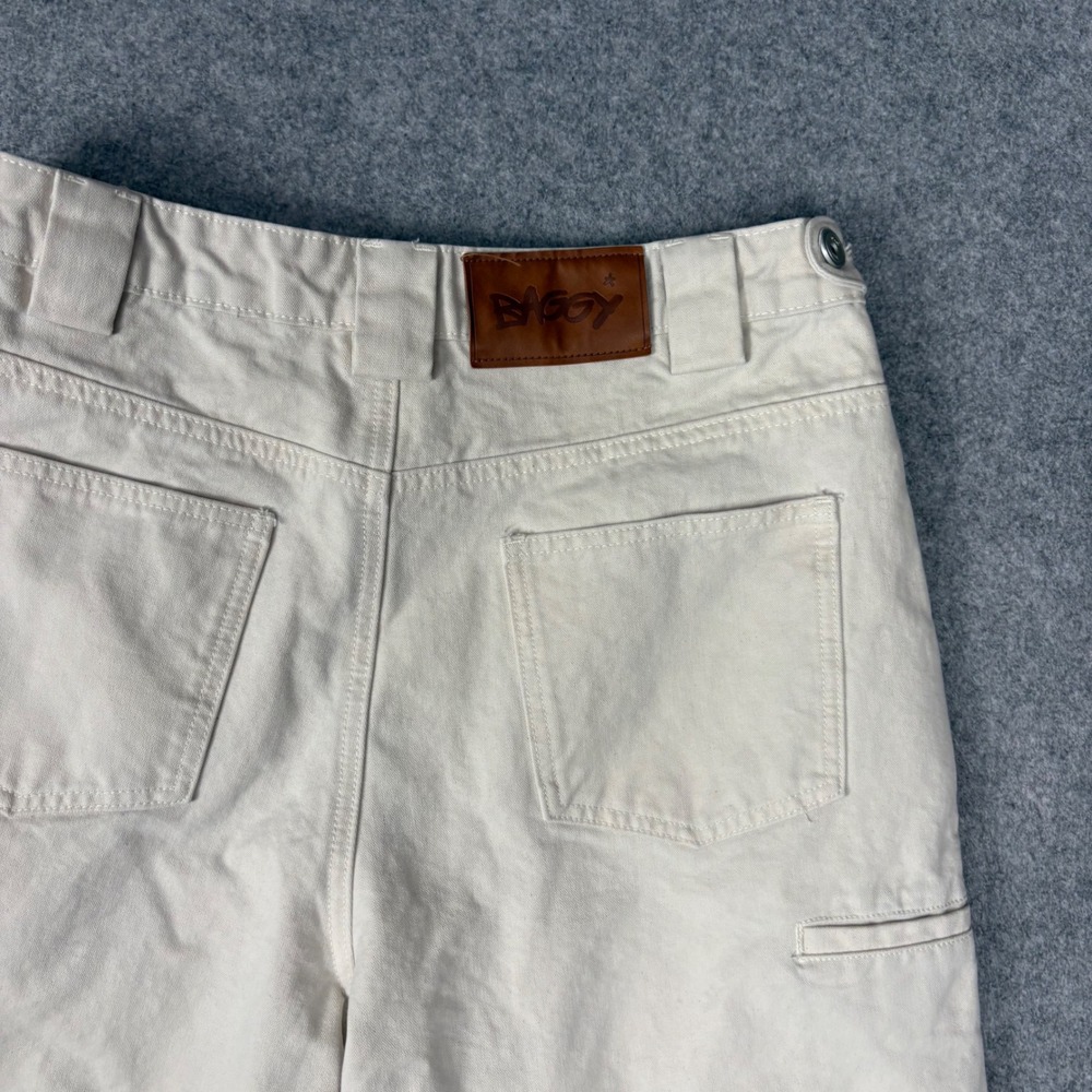 Baggy Mens Pleated Wide Leg Canvas Pants Cream Off White Streetwear Size M - Picture 2 of 7